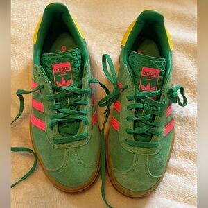 Adidas Green Sneakers with Pink Stripes